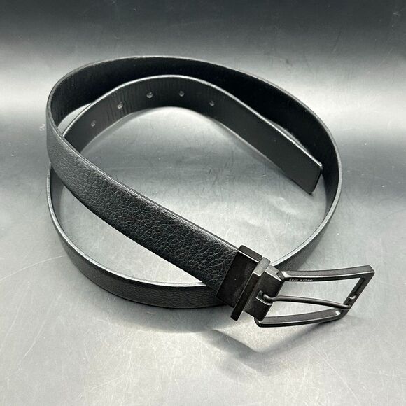Michael Kors Belt Mens 34 Black Genuine Leather Square Black Buckle Logo - Picture 1 of 9